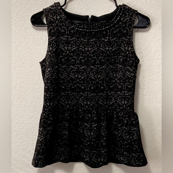 Talbots Wool Blend Black Silver Thread Sparkle Jeweled Detail Peplum Blouse! - Picture 3 of 12
